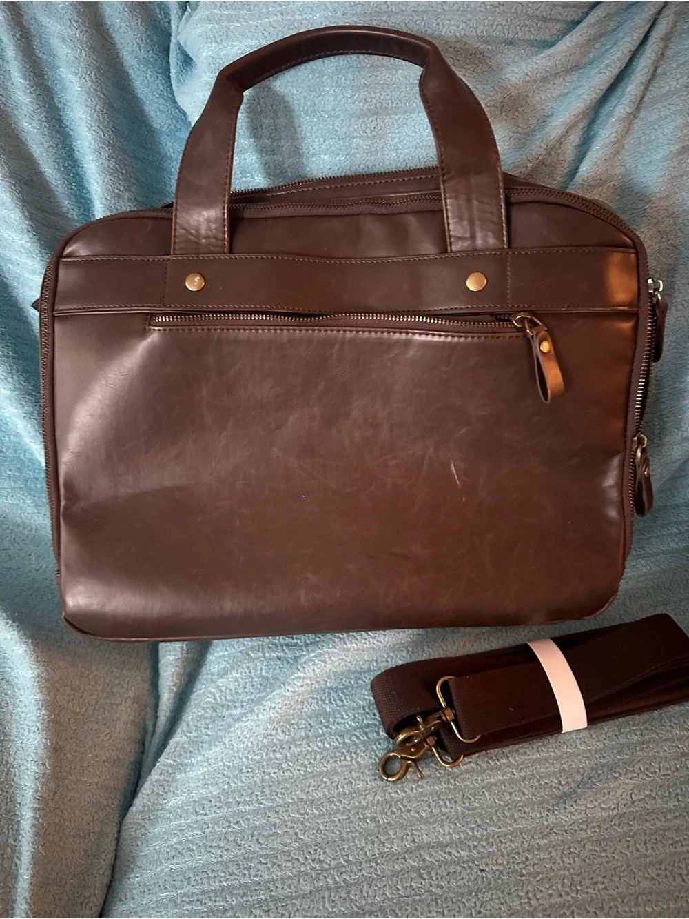 Men's Dark Brown Leather Briefcase with Detachable Strap